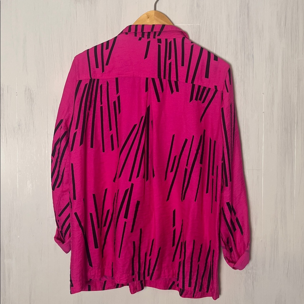 Ali Miles Hot Pink and Black Button Down Blouse Size M - Picture 5 of 6
